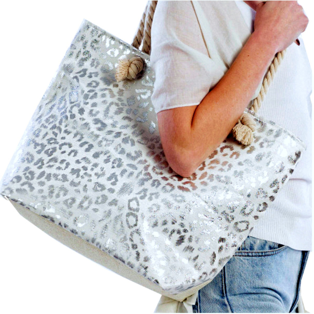 Silver Metallic Leopard Tote Bag